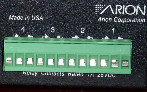 The relay connector block on the back of an Arion Aux Control