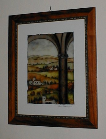 Tuscany countryside painted on glass.