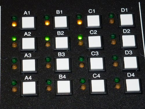 The grid of buttons on the Hawk Presentation Programmer used to control up to 16 projectors