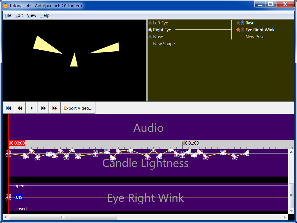 dragging spiders in the Eye Right Wink track controls the interpolation between the right eye's open and close poses